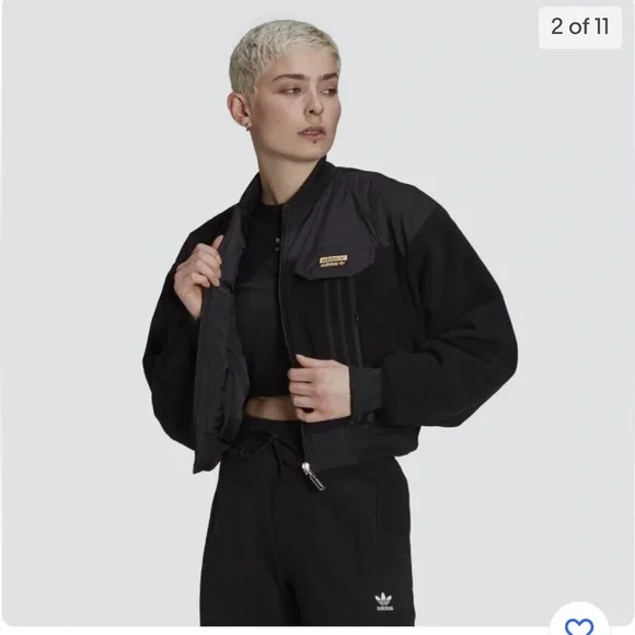 Adidas Black Warm Bomber Jacket M - Picture 2 of 11